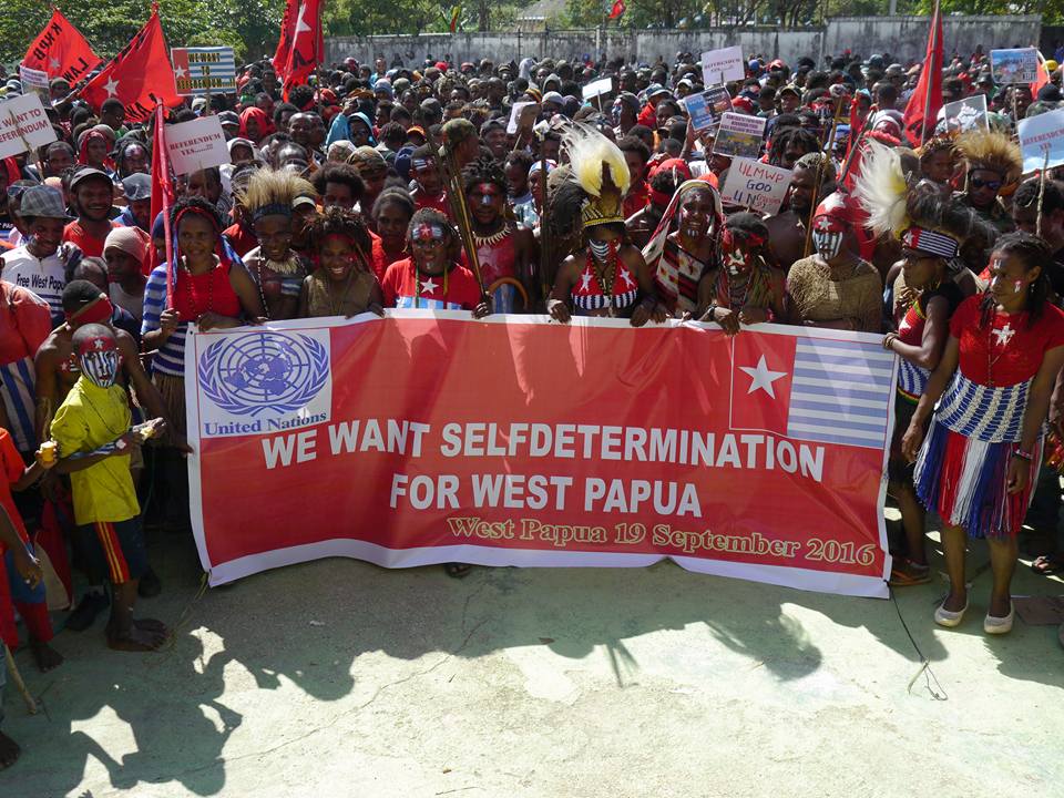 West Papuan people in the capital city of Port Numbay (Jayapura) rally to show their thanks to fellow Pacific Island nations and to call for self-determination.